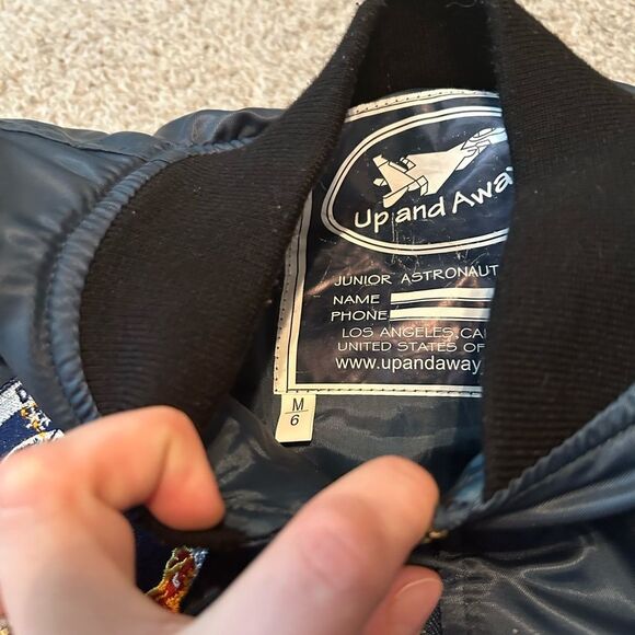 UP & AWAY Pilot Aviator Astranaut Puffy Jacket Navy Blue/ green Size medium 6 - Picture 3 of 6